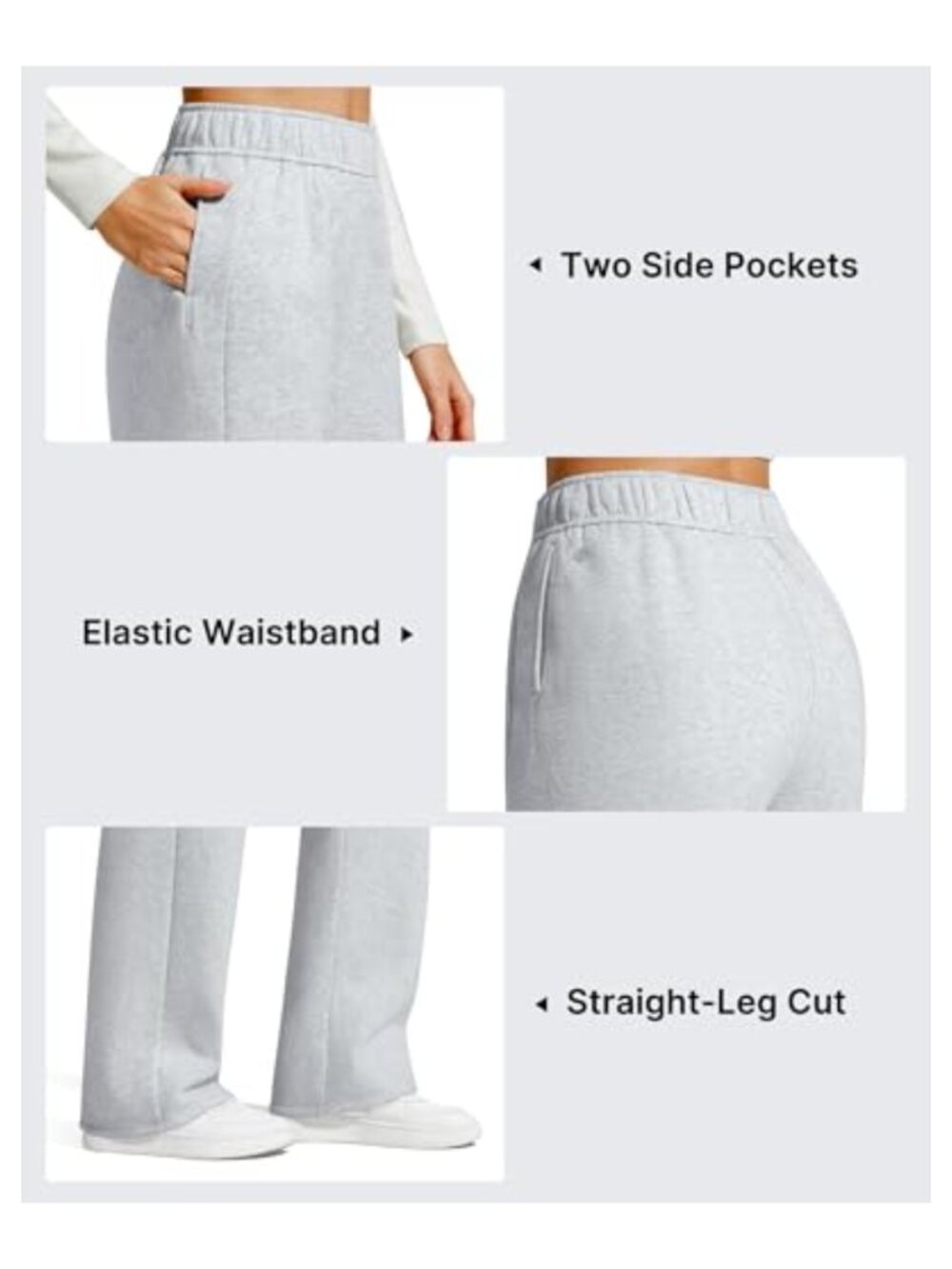 Fleece Lined Straight Leg Sweatpants Warm Cotton Blend Pull On - Picture 2 of 5